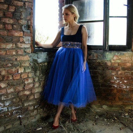 Robe en tulle mi longue sans manches, fabrication francaise