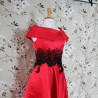 Red mi-long sleeveless dress with boat neckline, 50s inspired style