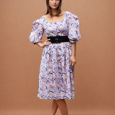 Three-quarter sleeves mi-length summer cotton bouton down shirt dress