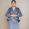 Double breasted gray skirt suit
