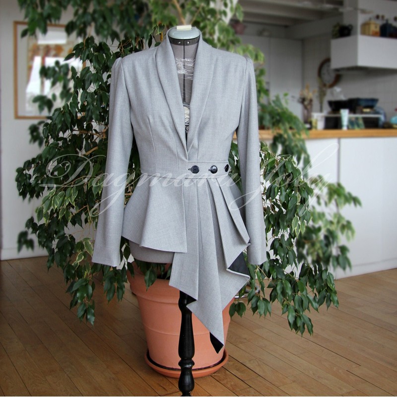 Asymmetrical peplum shawl collar jacket made to measure