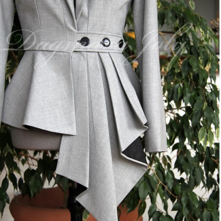 Asymmetrical peplum shawl collar jacket made to measure