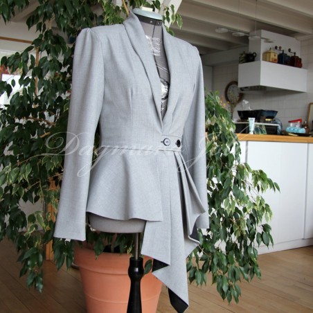 Asymmetrical peplum shawl collar jacket made to measure