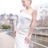 Robe de mariée fourreau bustier sirène avec traine et fleurs brodées, faite sur mesure en France