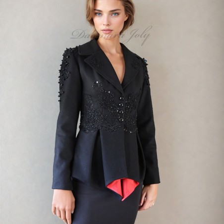 Black woolen peplum tailored jacket