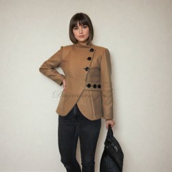 Brown short woolen asymmetrical jacket