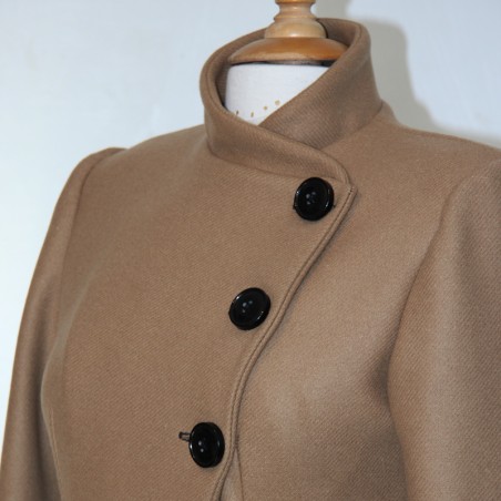 Brown short woolen asymmetrical jacket , made to measure