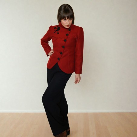 Red short woolen asymmetrical jacket