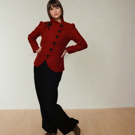 Red short woolen asymmetrical jacket