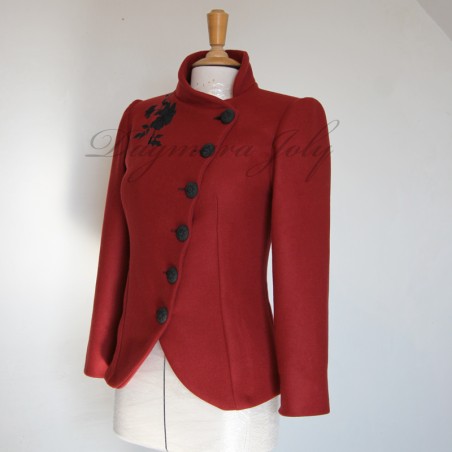 Red short woolen asymmetrical jacket