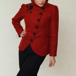 Red short woolen asymmetrical outerwear jacket