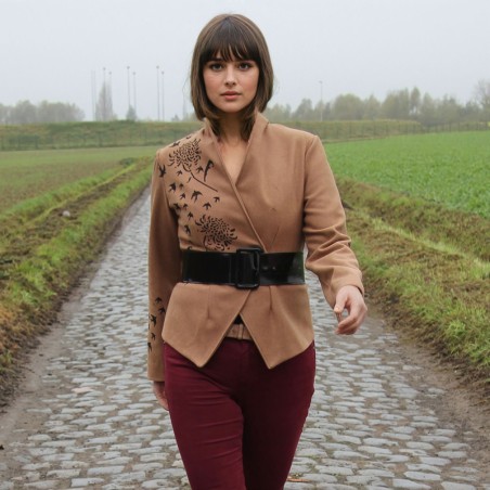 Women brown asymmetrical jacket with long sleeves, made to measure in france