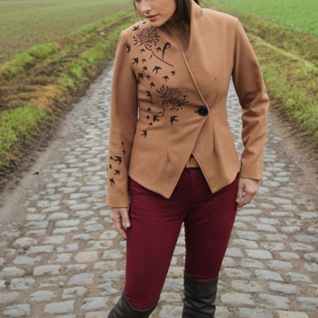 Women brown asymmetrical jacket with long sleeves, made to measure in france