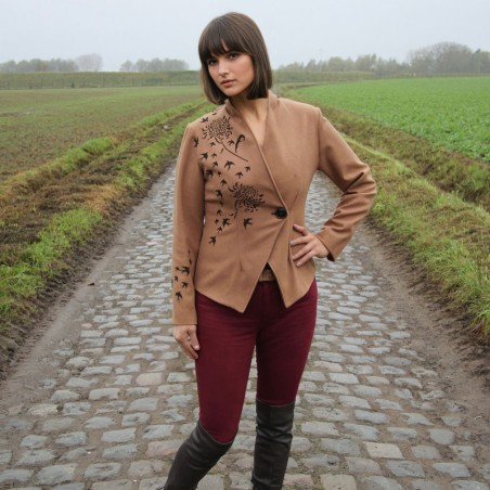 Women brown asymmetrical jacket with long sleeves, made to measure in france