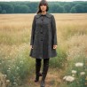 Women long swing coat in a black tweed