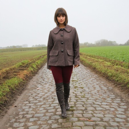 Manteau court évasé coupe trapèze avec col claudine, fabrication francaise