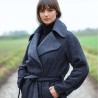 Women long double breasted gray coat with raglan sleeves