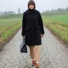 Women long swing black coat with big collar, made to order in France