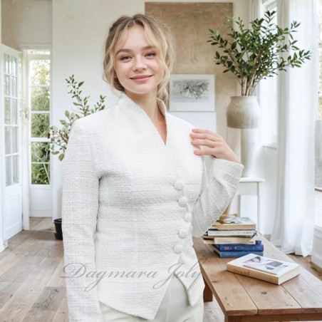 Veste blanche de mariée à boutonnage croisée