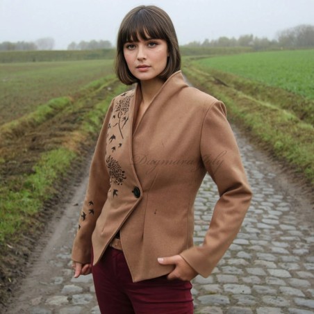 Women brown asymmetrical jacket with long sleeves, made to measure in france