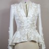 White bridal pants suit with asymmetrical jacket and wide legged pants