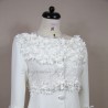 Short white bridal jacket with 3/4 sleeves and boat neckline, made to measure