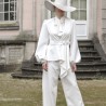 Tailleur blanc pantalon ample femme avec veste à basque