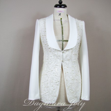 Women white tuxedo bridal pants suit with wide legged pants