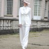 Women white tuxedo bridal pants suit with wide legged pants