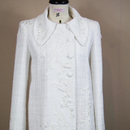 Manteau court blanc femme en tweed