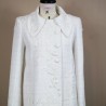 Women white bridal short coat with tourndown collar in a tweed