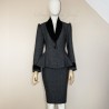 Single breasted shawl collar jacket with puff sleeves and fit and flare cut, made to measure