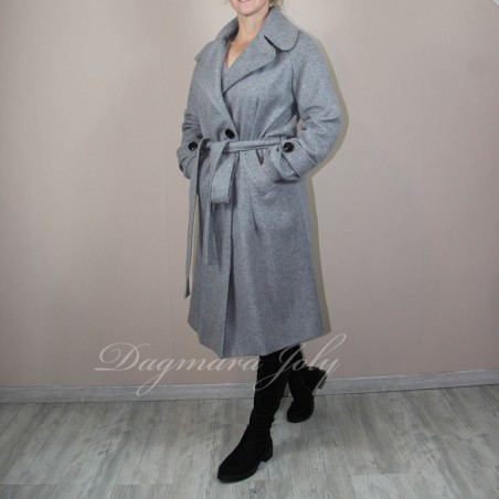 Women long gray raglan loose cut woolen coat