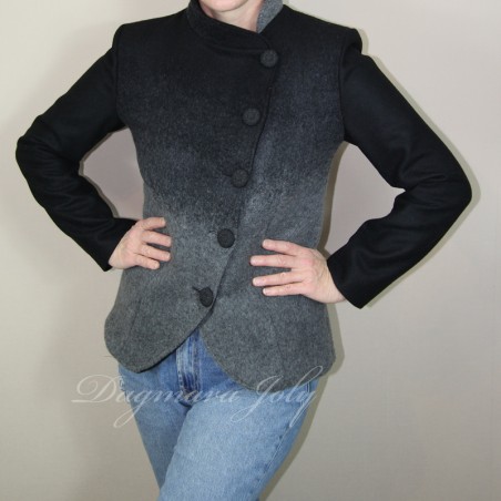 Black short woolen asymmetrical jacket