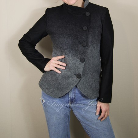 Black short woolen asymmetrical jacket