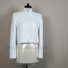 Short white tweed cropped jacket with officer collar, made in France