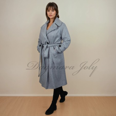 Women long gray raglan loose cut woolen coat