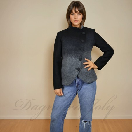 Black short woolen asymmetrical jacket