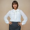 White lace blouse bow tie high neck ,  made in france