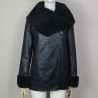 Black wrap faux similicuir and fur short women coat