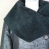 Manteau noir portefeuille en simili cuir et fausse fourrure femme, fabrication francaise