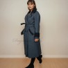 Women long gray raglan loose cut belted woolen coat