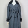 Women long gray raglan loose cut belted woolen coat