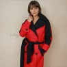 Women long black and red raglan loose cut belted woolen double breasted coat