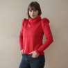 Pull rouge à col roulé cheminée et manches bouffantes pour femme