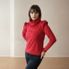 Pull rouge à col roulé cheminée et manches bouffantes pour femme