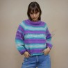 Hand knitted women raglan colorful sweater