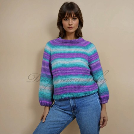 Hand knitted women raglan colorful sweater