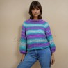 Pull coloré raglan à rayures pour femme tricoté à la main , fabrication française