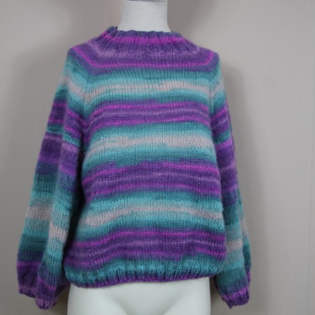 Hand knitted women raglan colorful sweater